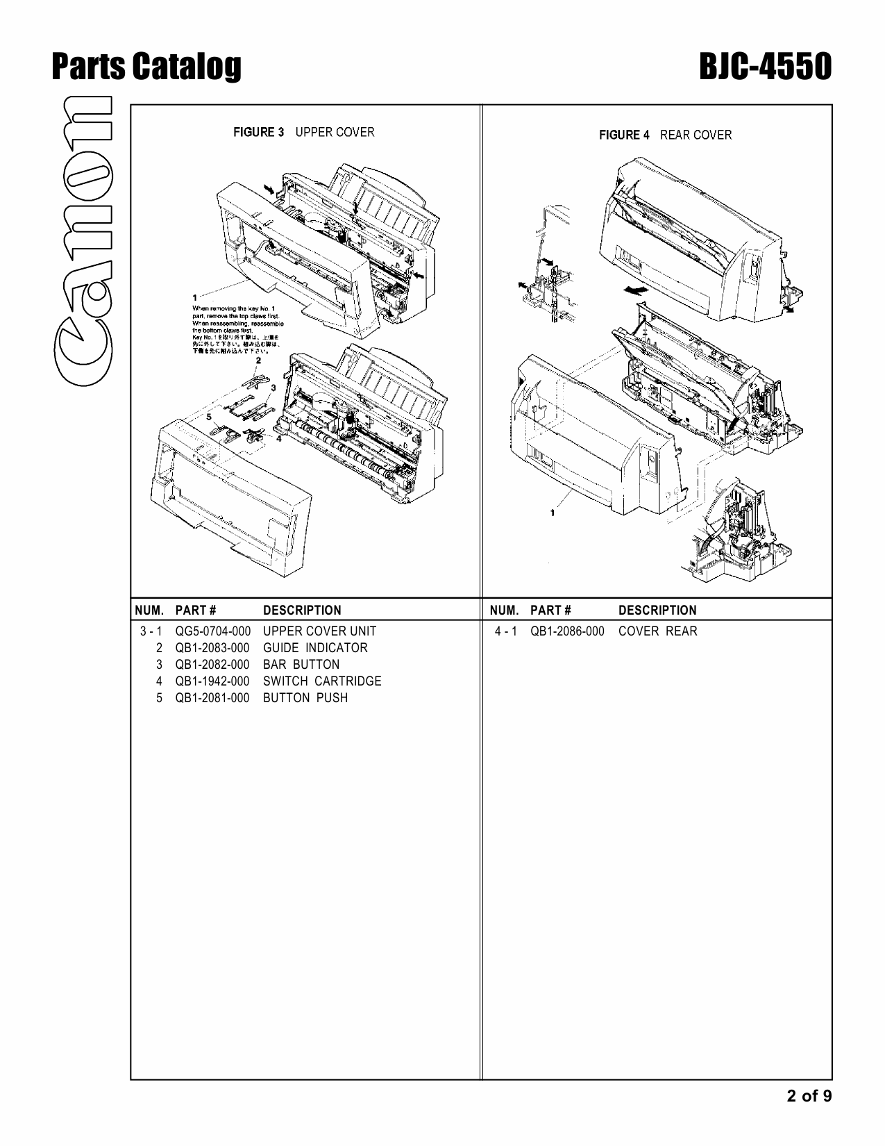 Canon BubbleJet BJC-4550 Parts Catalog Manual-2
